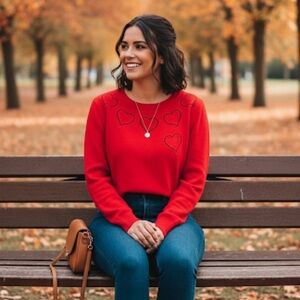 Ted Baker Sz 4 Red Heart Details Cotton Silk Feminine Girly Sweater